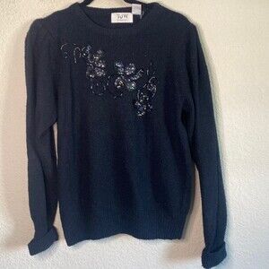 vintage beaded sweater black floral TJW Mervyns silk fairy whimsical M angora